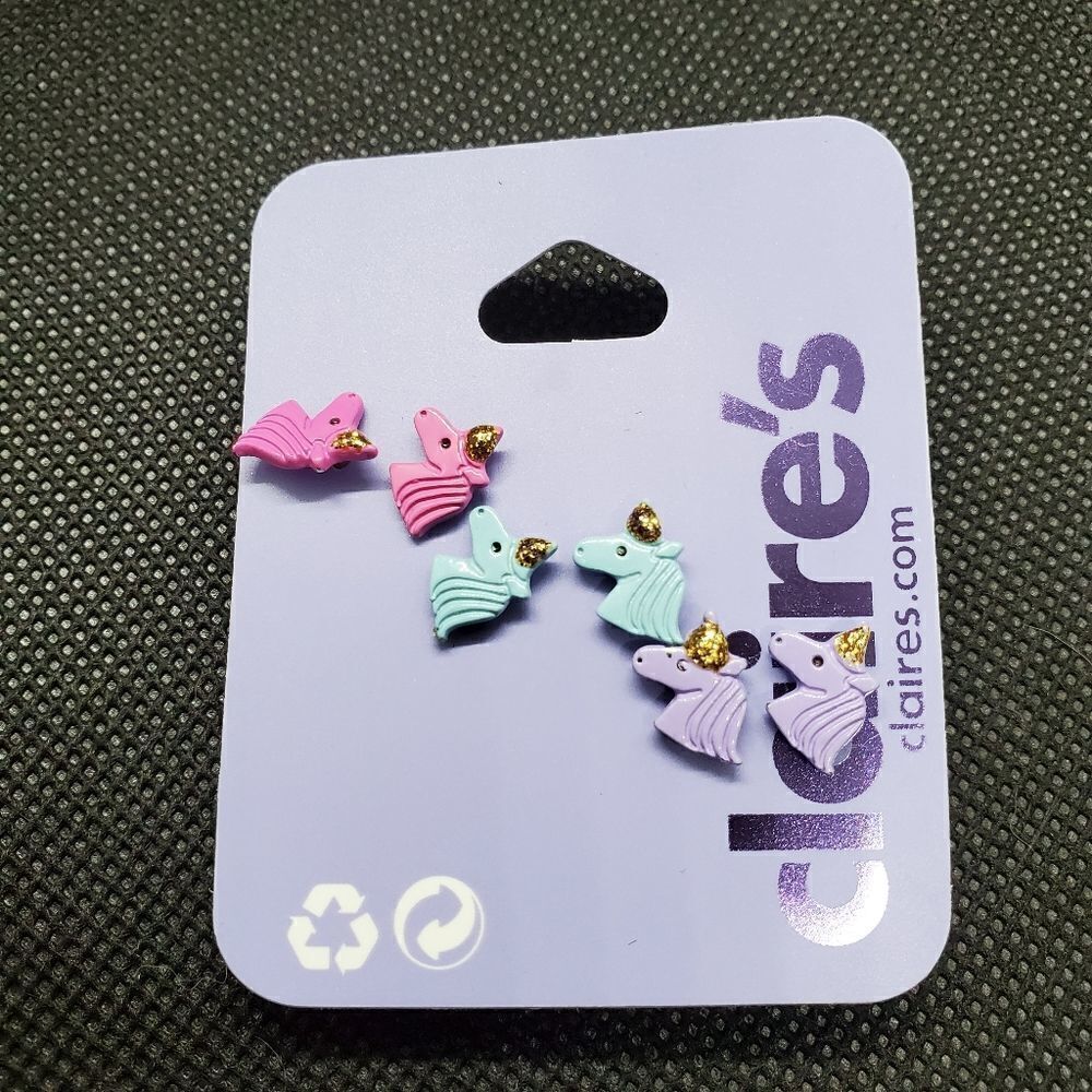 NWT Claire's 3 Pairs of Unicorn Earrings